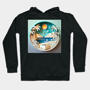 3D Effect Papercut Art - Beach Scene Hoodie